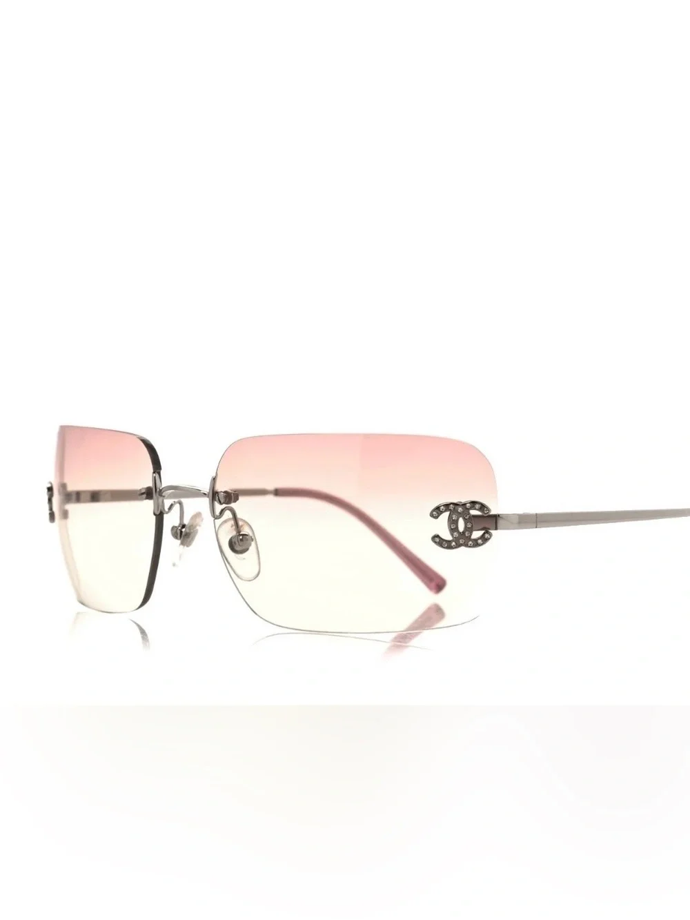 CHANEL 4017-D SWAROVSKI CC LOGO PINK SUNGLASSES / Vintage Early 2000